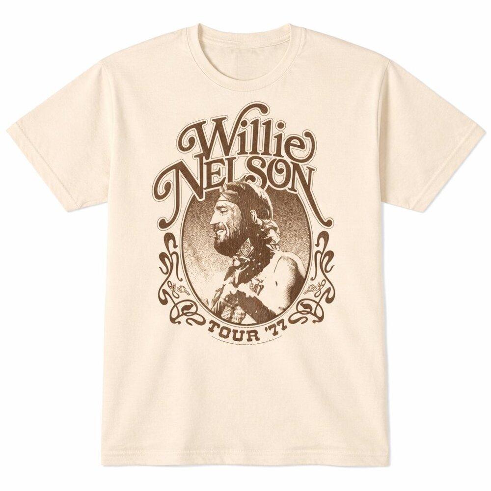 Willie Nelson Tour 1977 Natural Retro Music Fan Cream Color T Shirt